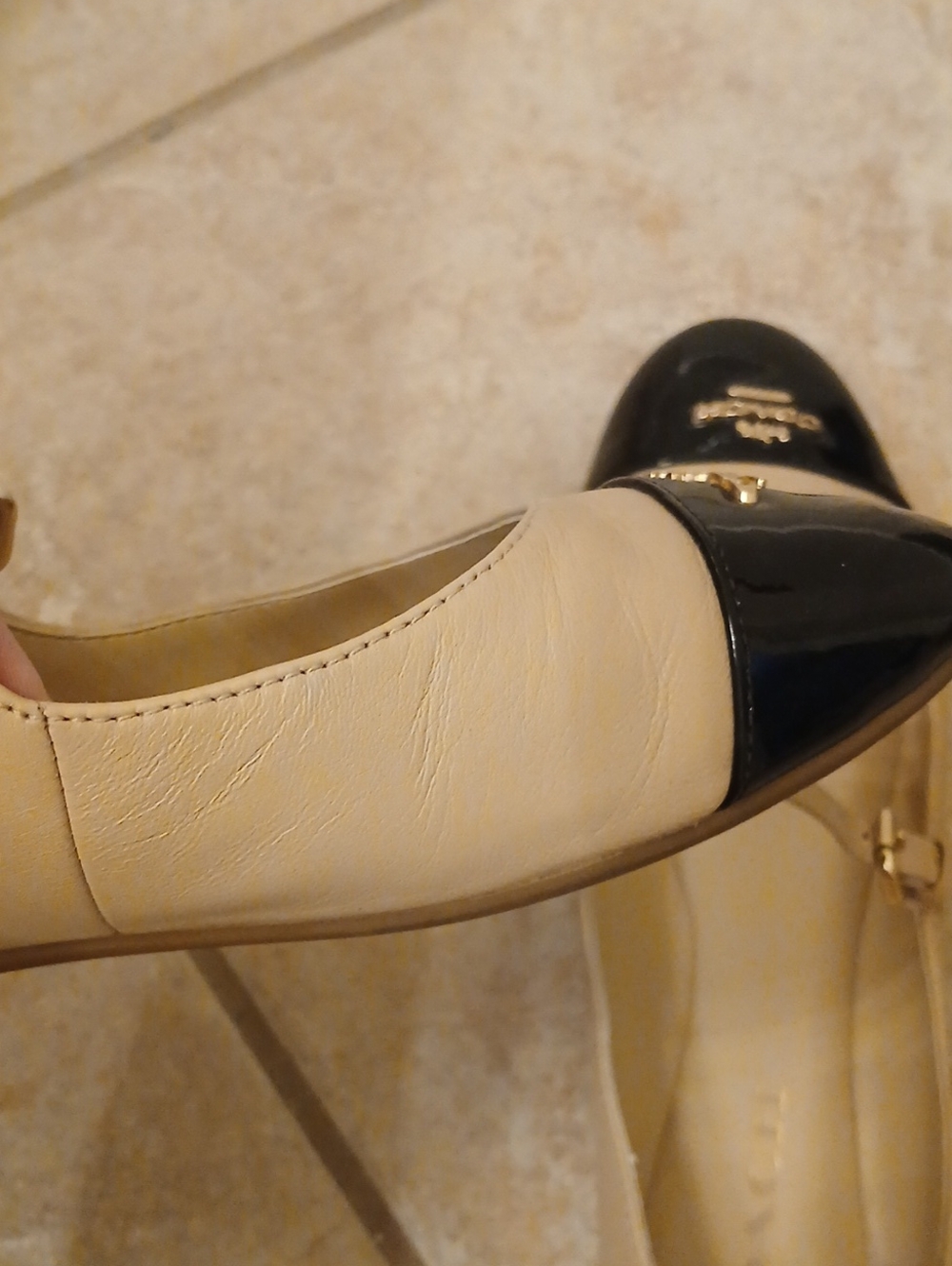 Coach Beige and Black Patent Toe Mary Jane Flats - Picture 7 of 11